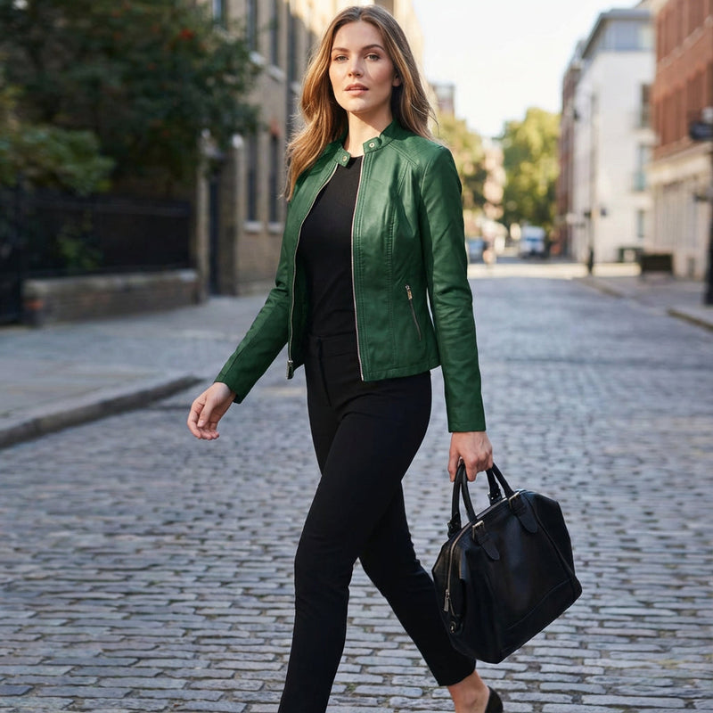 Everly Women's Leather Jacket | Zippered Biker Design, Fitted Silhouette