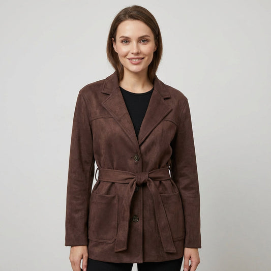 Blazer en daim pour femmes Elena | Taille ceinturée, col à revers