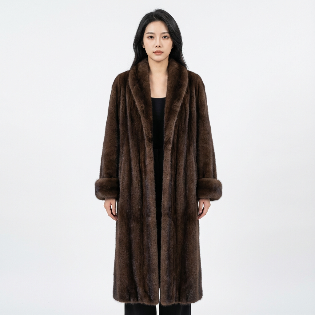 Manteau long en fausse fourrure pour femmes Lena | Col châle, larges poignets en fourrure