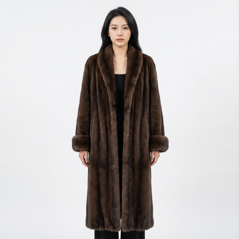 Manteau long en fausse fourrure pour femmes Lena | Col châle, larges poignets en fourrure