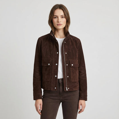 Elena Women’s Bomber Jacket | Cropped Length, Stand Collar