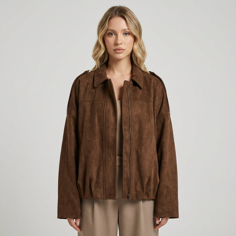 Chaqueta Bomber Cortada para Mujeres de Elise | Cierre de Cremallera Frontal, Silueta Relajada