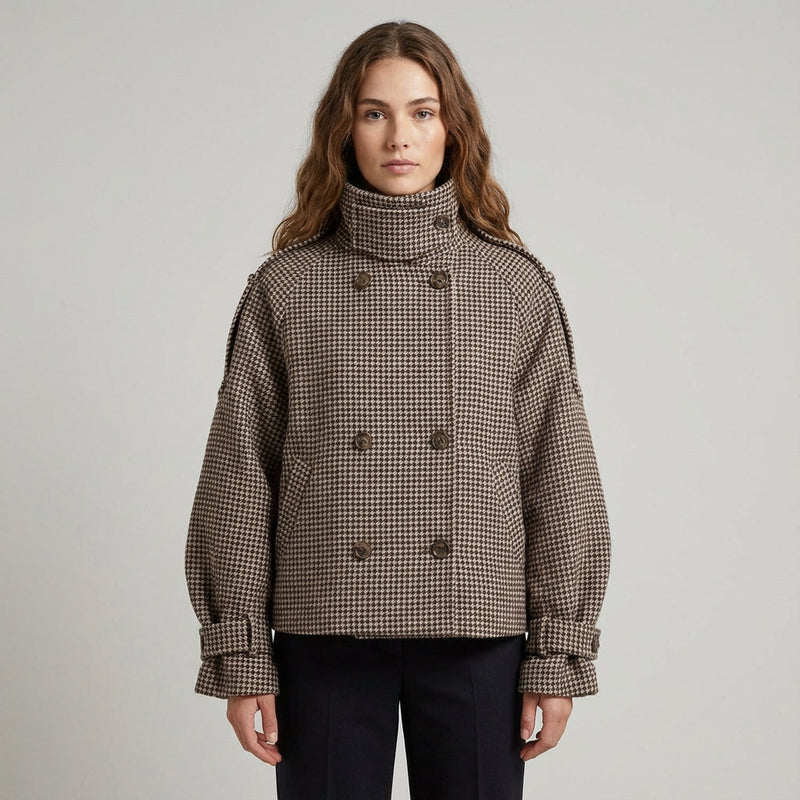 Manteau court à carreaux femme Marissa | Double boutonnage, col montant