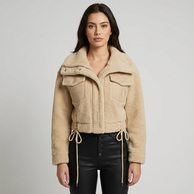 Veste aviateur courte femme Aria | Col style shearling, fermeture zippée devant