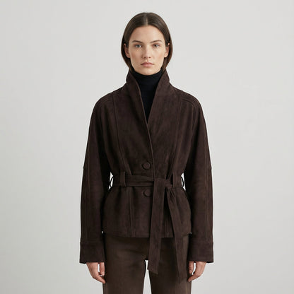 Chaqueta envolvente con cinturón para mujer Elise | Cuello de chal, Diseño con lazo en la cintura