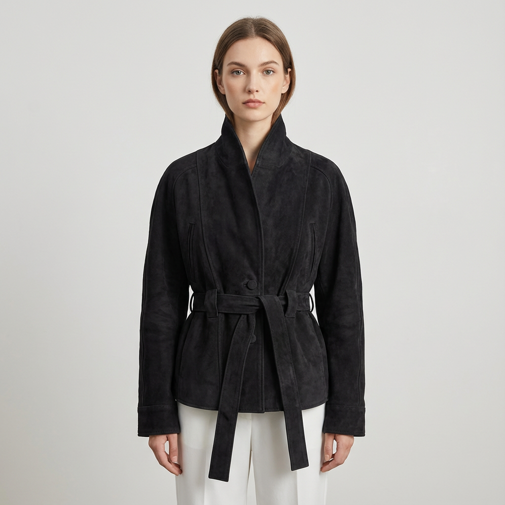 Chaqueta envolvente con cinturón para mujer Elise | Cuello de chal, Diseño con lazo en la cintura