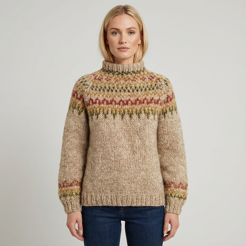 Pull Tricot Nordique Femme Aureline | Col Roulé, Motif Héritage