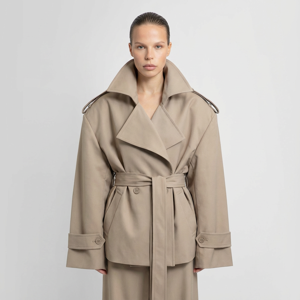 Meadow Aria Women’s Belted Trench Jacket | Cropped Length, Wrap Front