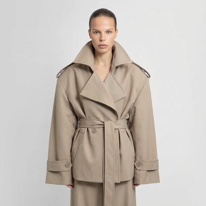 Meadow Aria Women’s Belted Trench Jacket | Cropped Length, Wrap Front