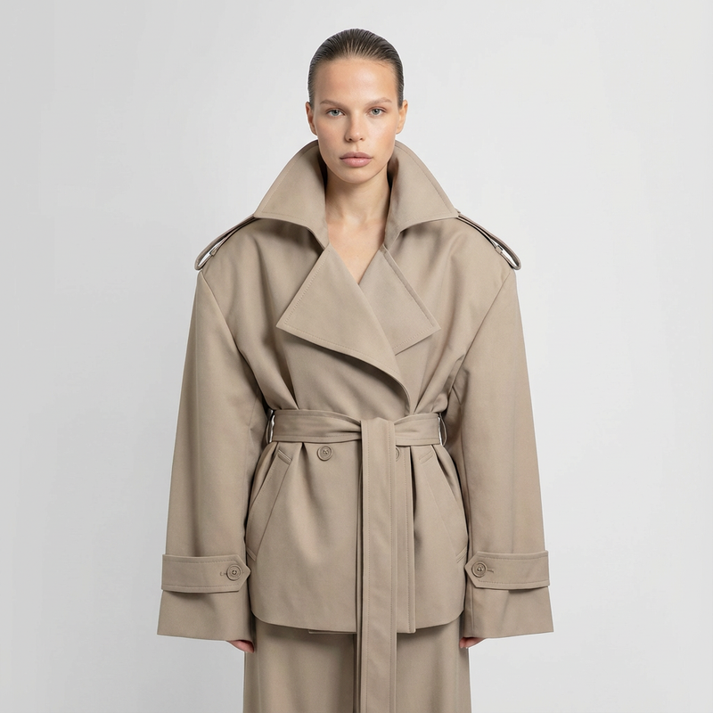 Meadow Aria Women’s Belted Trench Jacket | Cropped Length, Wrap Front