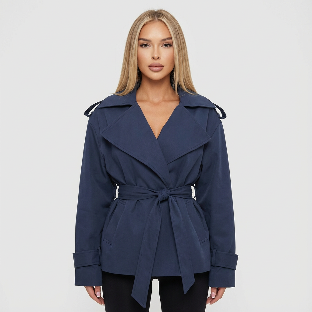Meadow Aria Women’s Belted Trench Jacket | Cropped Length, Wrap Front