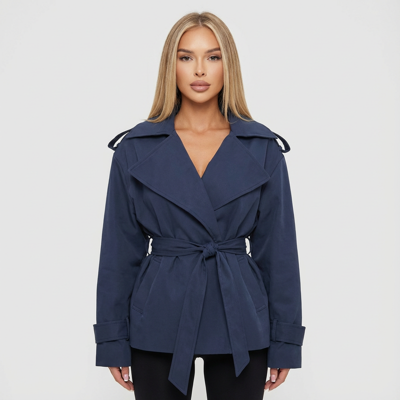 Meadow Aria Women’s Belted Trench Jacket | Cropped Length, Wrap Front