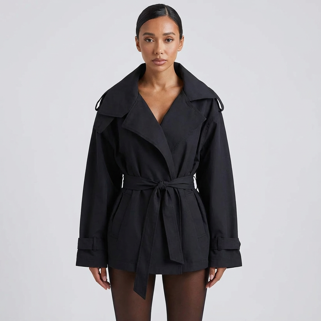Meadow Aria Women’s Belted Trench Jacket | Cropped Length, Wrap Front