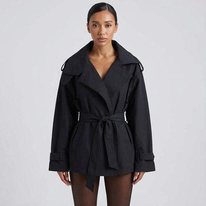 Meadow Aria Women’s Belted Trench Jacket | Cropped Length, Wrap Front