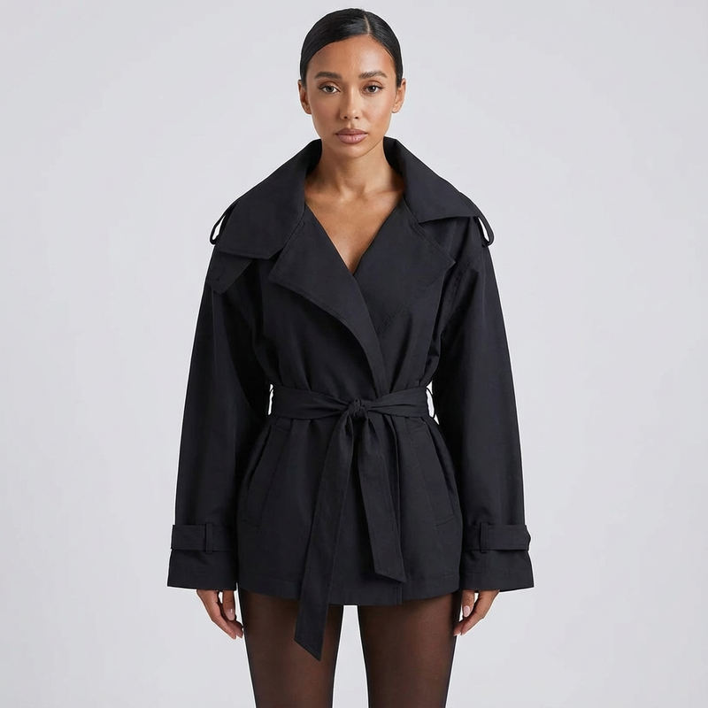 Meadow Aria Women’s Belted Trench Jacket | Cropped Length, Wrap Front