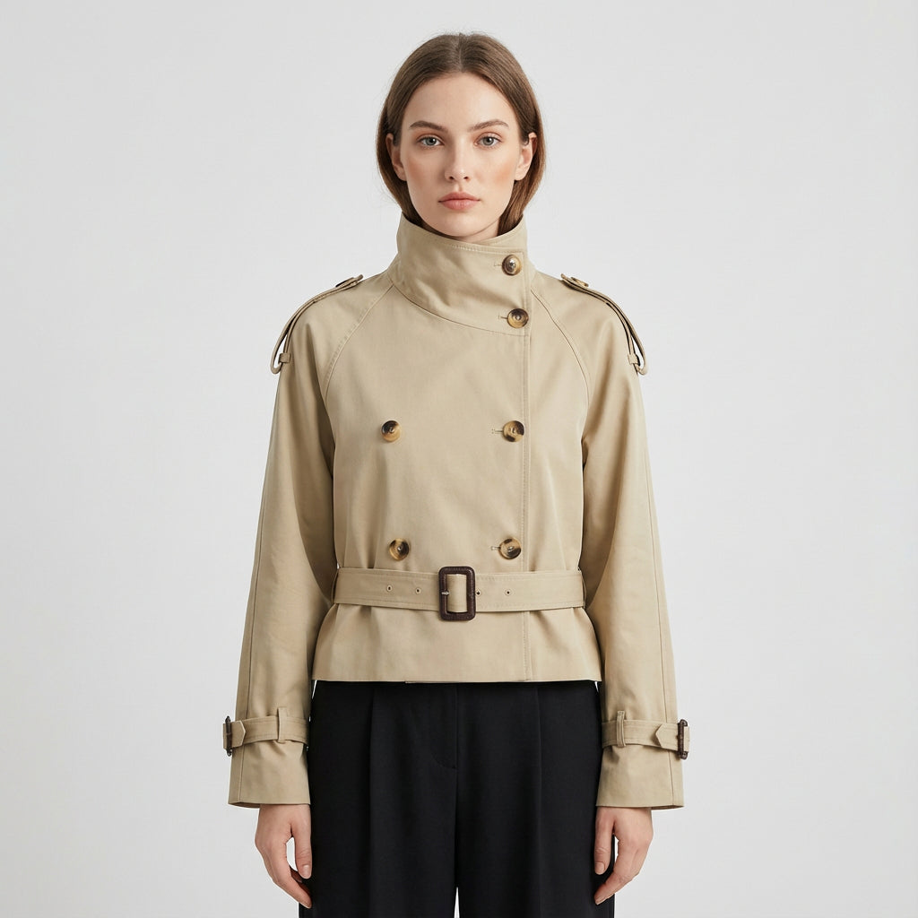 Trench court pour femmes Elena | Taille ceinturée, design croisé double