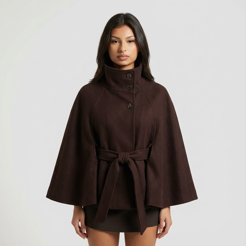 Willow Elowen Women’s High-Neck Cape Jacket | Belted Waist, Cape Silhouette