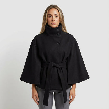 Willow Elowen Women’s High-Neck Cape Jacket | Belted Waist, Cape Silhouette