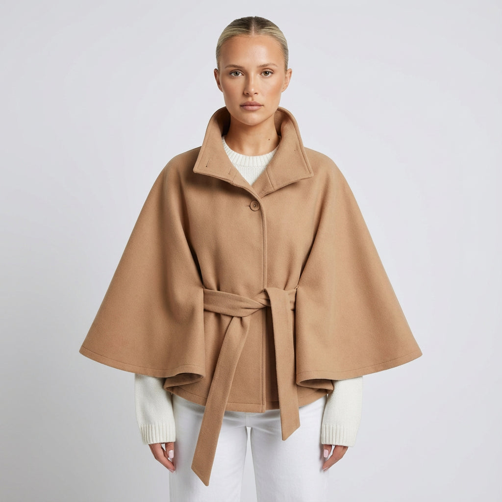 Willow Elowen Women’s High-Neck Cape Jacket | Belted Waist, Cape Silhouette