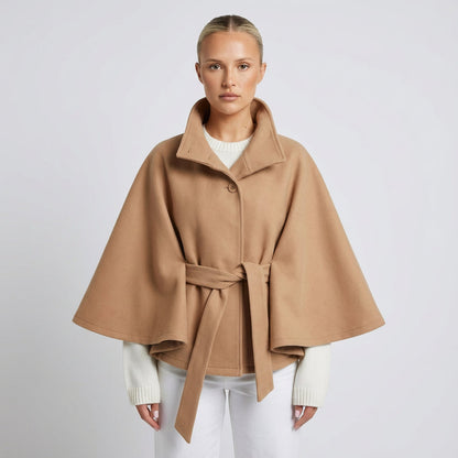 Willow Elowen Women’s High-Neck Cape Jacket | Belted Waist, Cape Silhouette