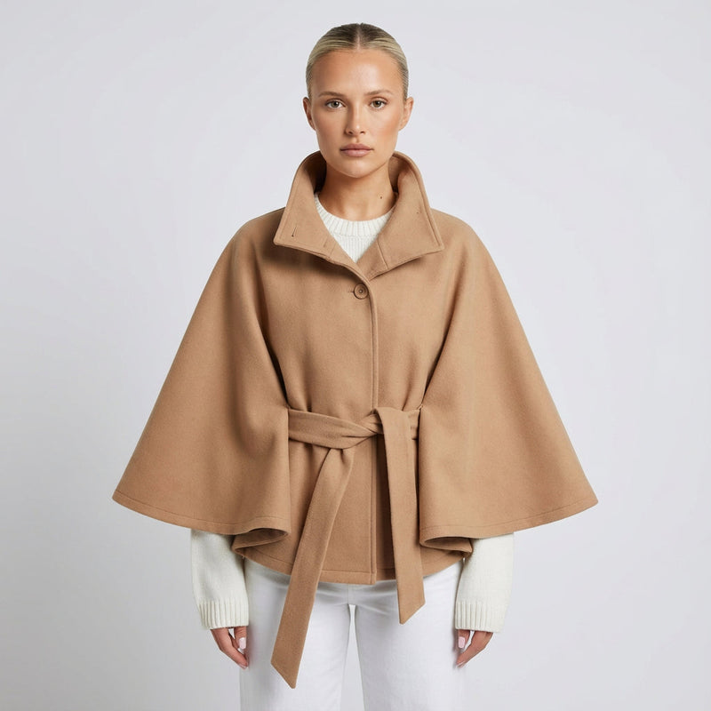 Willow Elowen Women’s High-Neck Cape Jacket | Belted Waist, Cape Silhouette