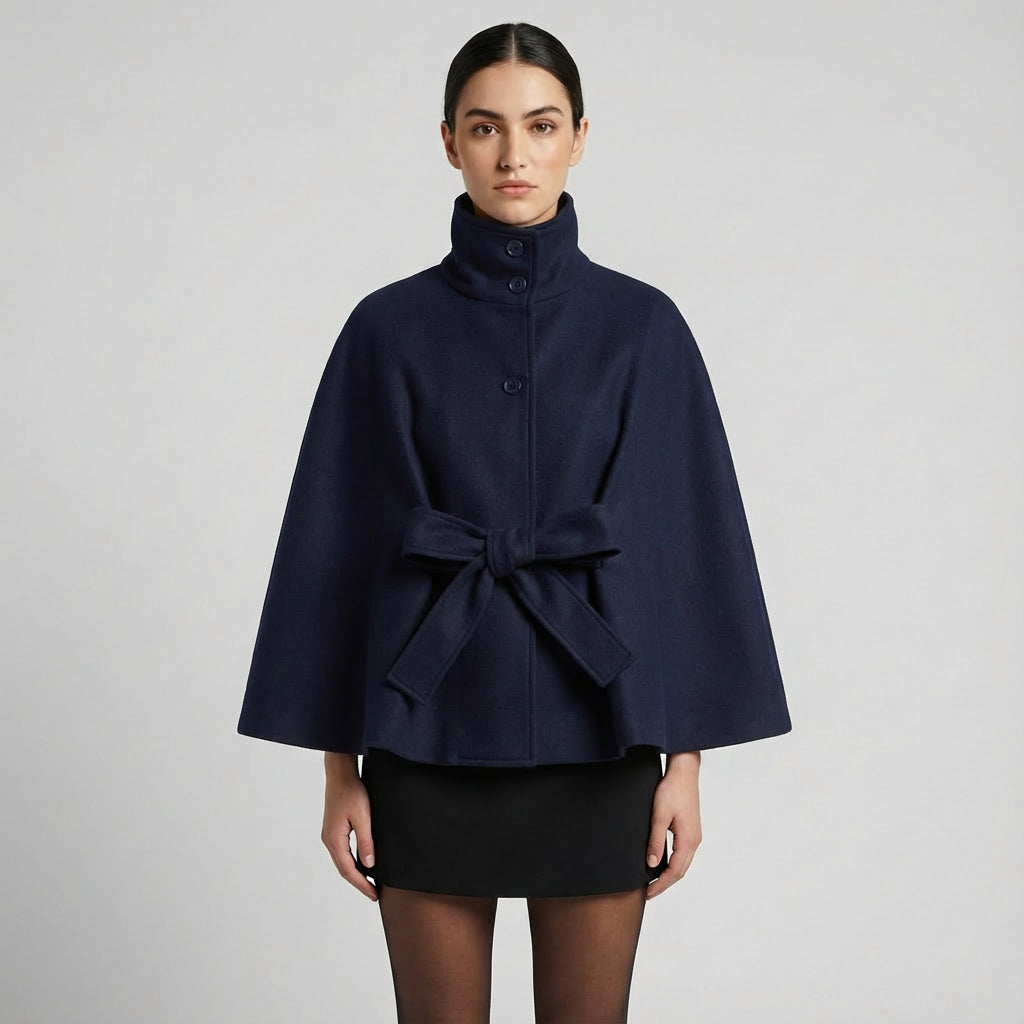 Willow Elowen Women’s High-Neck Cape Jacket | Belted Waist, Cape Silhouette