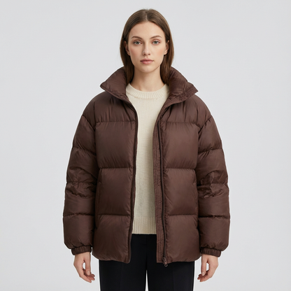 Vale Marlowe Women's Puffer Jacket | Quilted Panels, Stand Collar