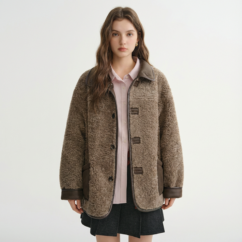 Manteau d'hiver double face Dura | Fausse fourrure marron réversible, style vintage américain