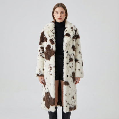 Abrigo de piel sintética para mujer Nina | Estampado de vaca, calidez invernal
