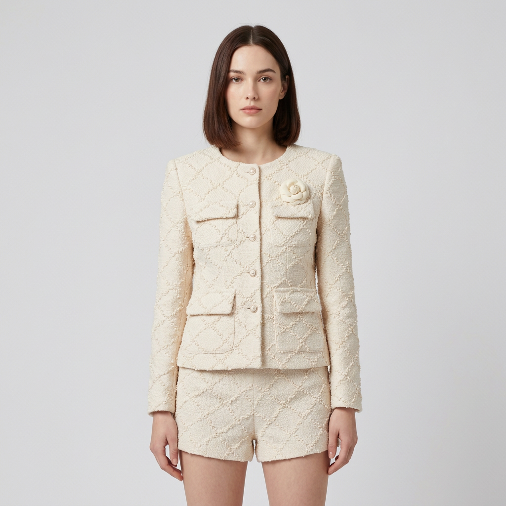 Dahlia Women's Two Piece Set | Thick Tweed Blazer and Shorts, Pin Plaid Design