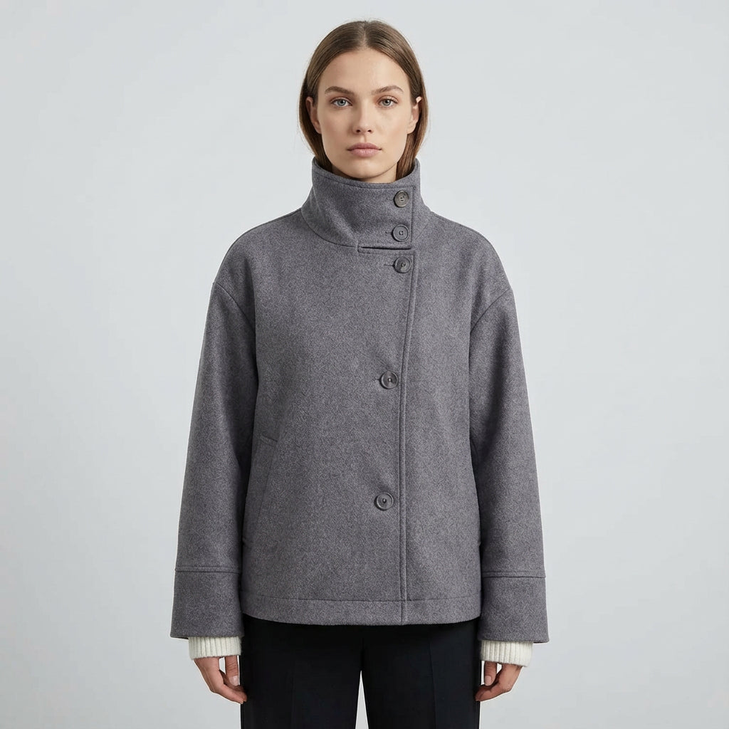 Clara Women’s Stand Collar Jacket | Button-Front Closure, Short Length