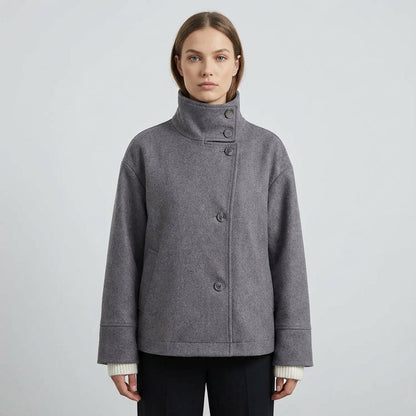 Clara Women’s Stand Collar Jacket | Button-Front Closure, Short Length