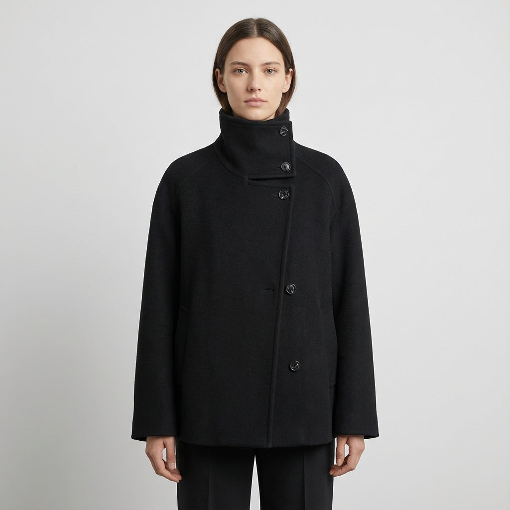 Clara Women’s Stand Collar Jacket | Button-Front Closure, Short Length