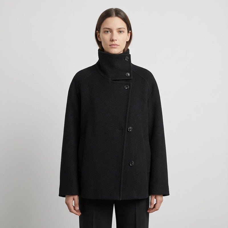 Clara Women’s Stand Collar Jacket | Button-Front Closure, Short Length