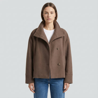 Clara Women’s Stand Collar Jacket | Button-Front Closure, Short Length