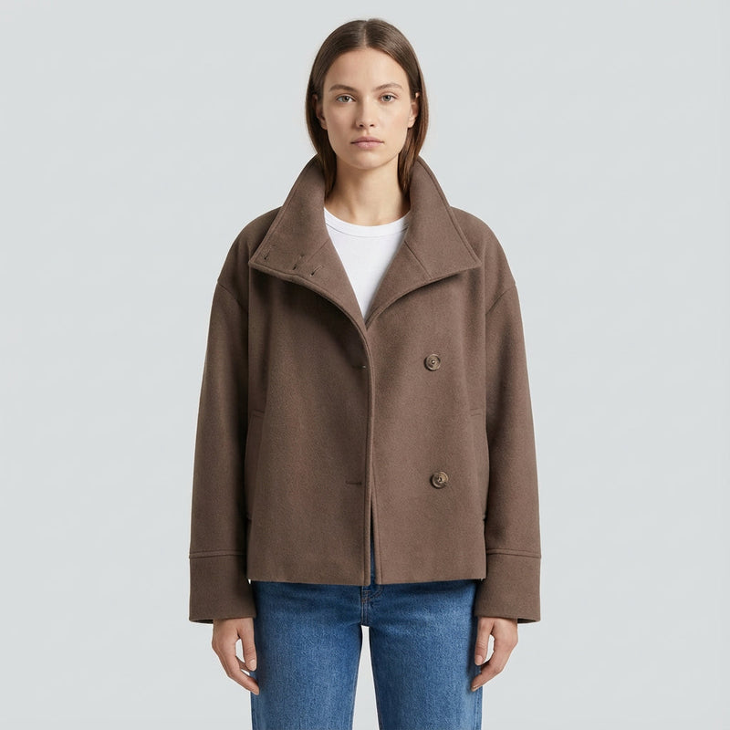 Clara Women’s Stand Collar Jacket | Button-Front Closure, Short Length