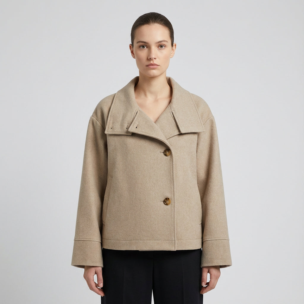 Clara Women’s Stand Collar Jacket | Button-Front Closure, Short Length