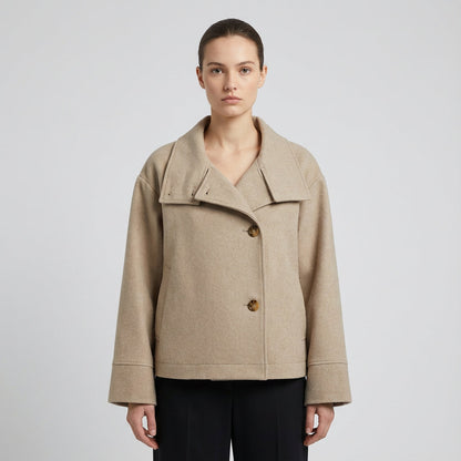 Clara Women’s Stand Collar Jacket | Button-Front Closure, Short Length