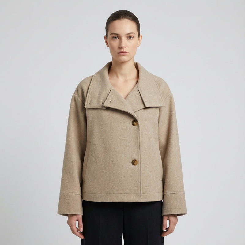 Clara Women’s Stand Collar Jacket | Button-Front Closure, Short Length