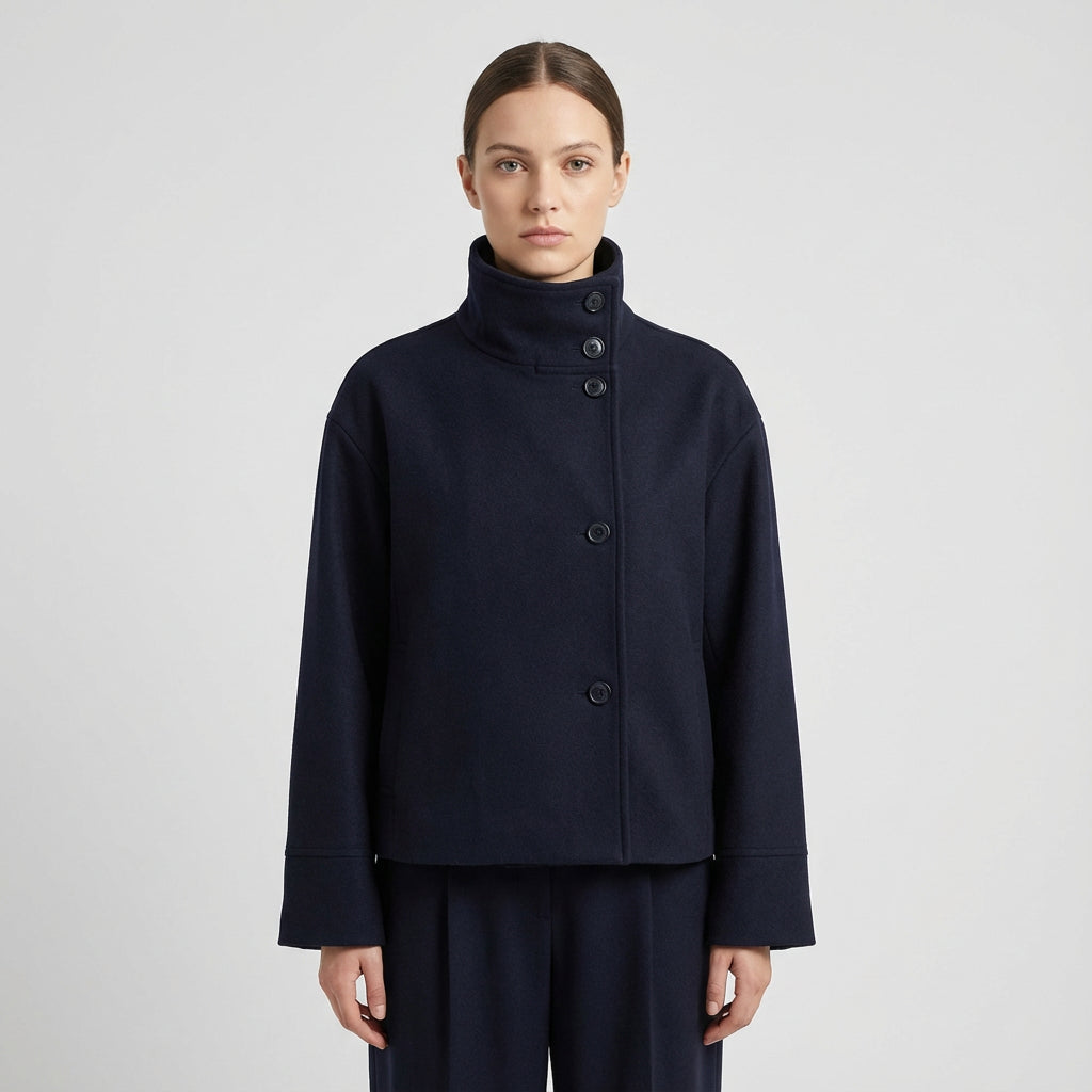 Clara Women’s Stand Collar Jacket | Button-Front Closure, Short Length