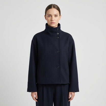 Clara Women’s Stand Collar Jacket | Button-Front Closure, Short Length