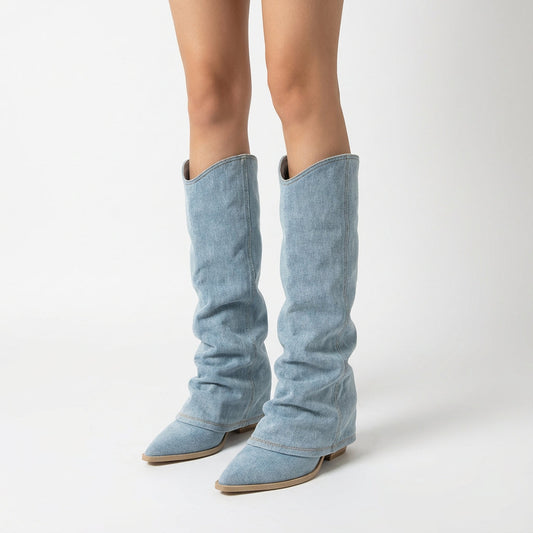 Bottes hautes jusqu’au genou pour femmes Kennedy | Design en denim, style décontracté chic