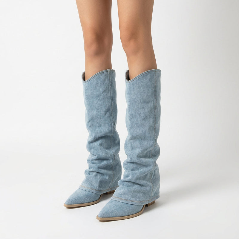 Bottes hautes jusqu’au genou pour femmes Kennedy | Design en denim, style décontracté chic