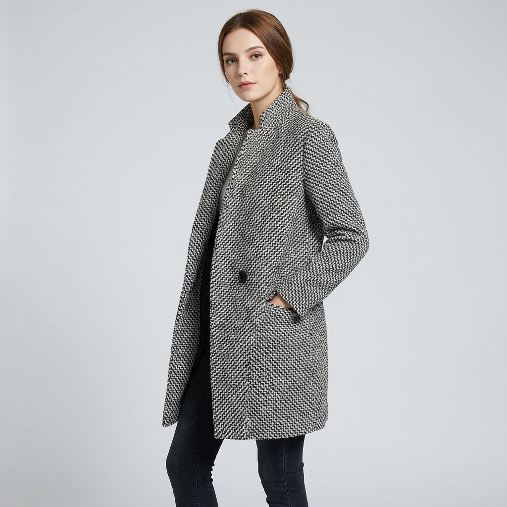 Manteau d'hiver pour femmes Holly | Tissu pied-de-poule ajusté, design mi-long