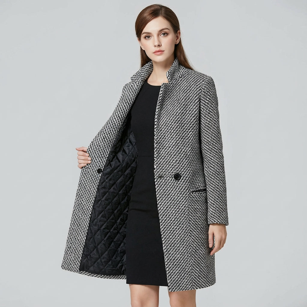 Manteau d'hiver pour femmes Holly | Tissu pied-de-poule ajusté, design mi-long