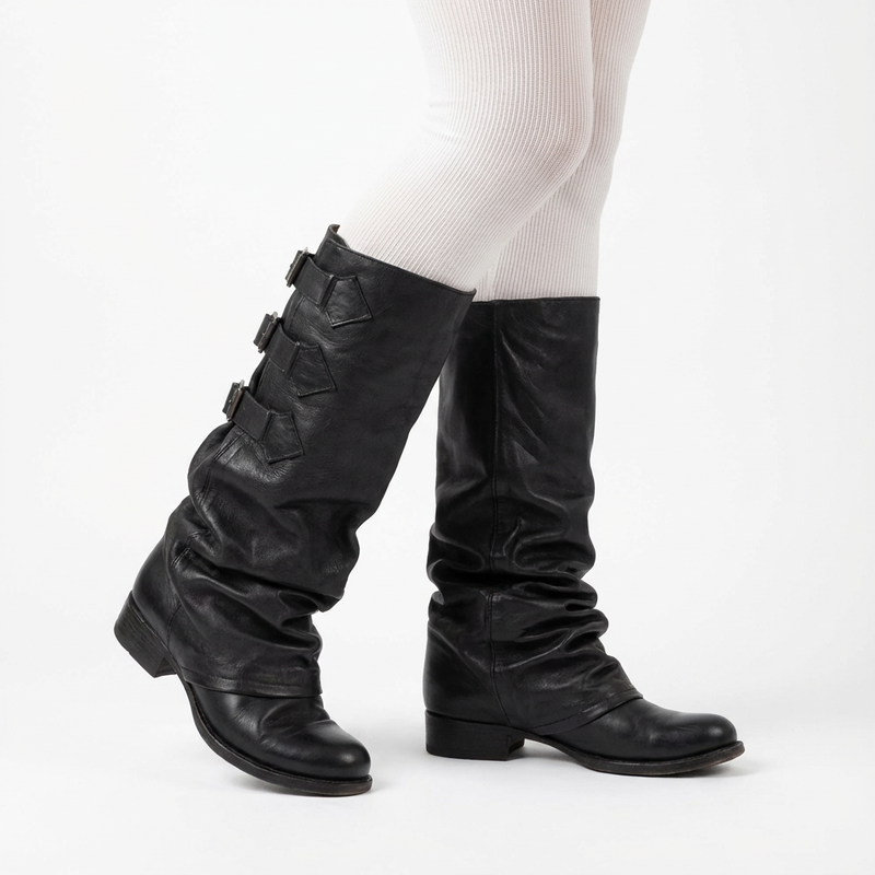 Bottes mi-mollet noires Gina pour femmes | Cuir véritable, mode décontractée