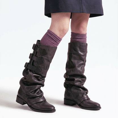 Bottes mi-mollet noires Gina pour femmes | Cuir véritable, mode décontractée