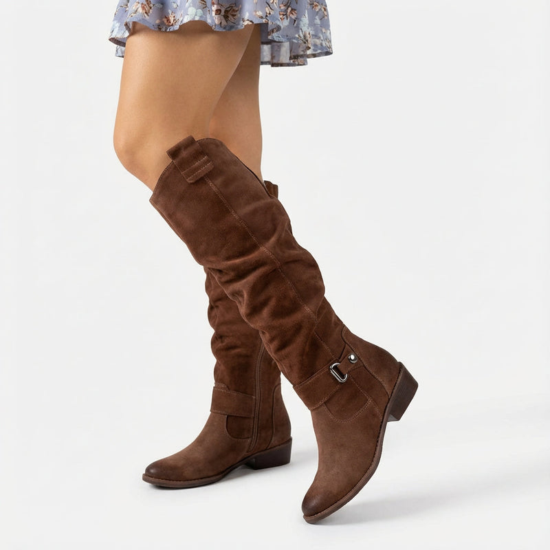 Bottes Hautes pour Femme Aurora | Talon Bloc Bas, Détail de Sangle