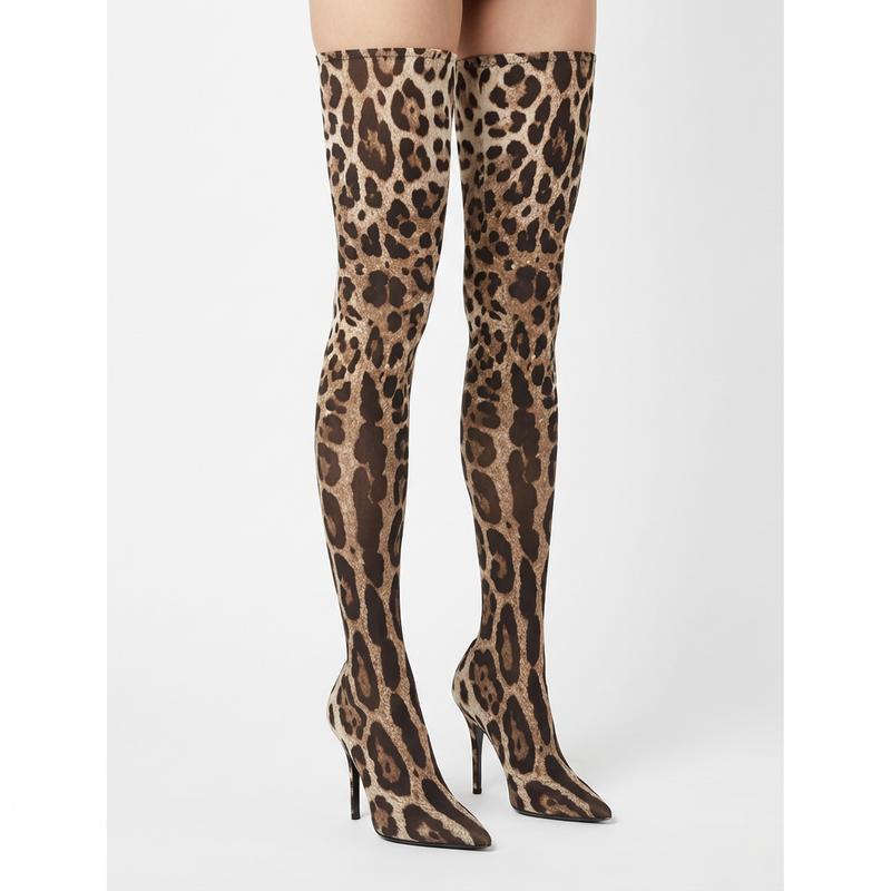 Botas altas hasta el muslo para mujer Zarina | Estampado de Leopardo, Punta Afiliada