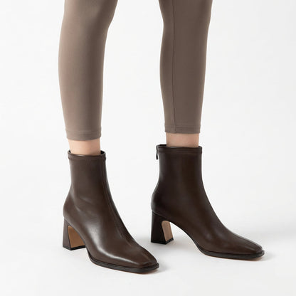 Bottes Courtes à Bout Carré Femme Vespera | Talon Bloc Sculpté, Fermeture Éclair au Dos